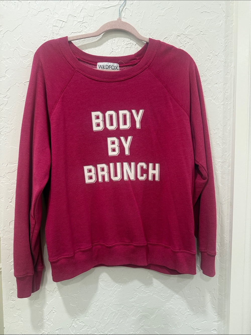 Wildfox Raspberry Crewneck Sweatshirt with White Lettering